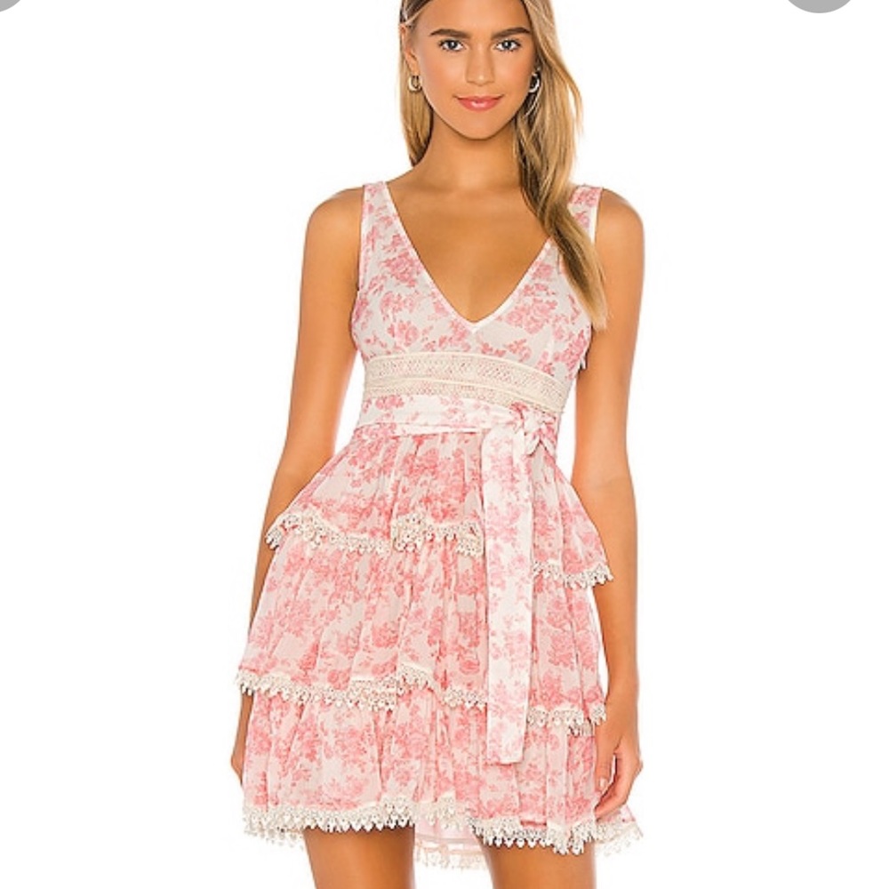 Lovers and friends PEACH MINI DRESS floral ruffle small